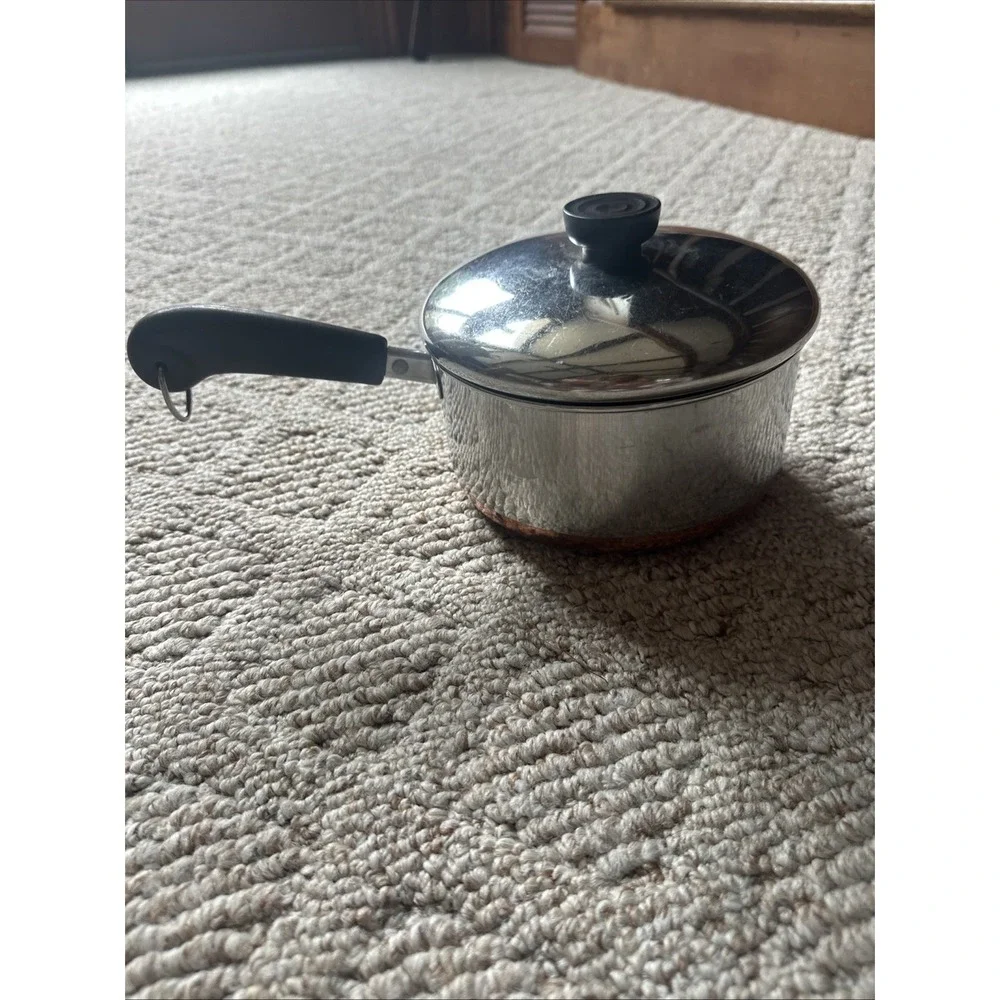 Vintage Revere Ware 2 qt Sauce Pan, Copper Bottom, Stainless Steel, With Lid EUC